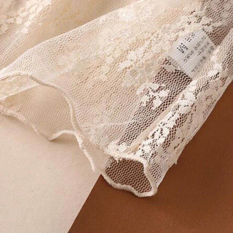 Women’s Floral Lace Mesh Mock Neck Long Sleeve Top
