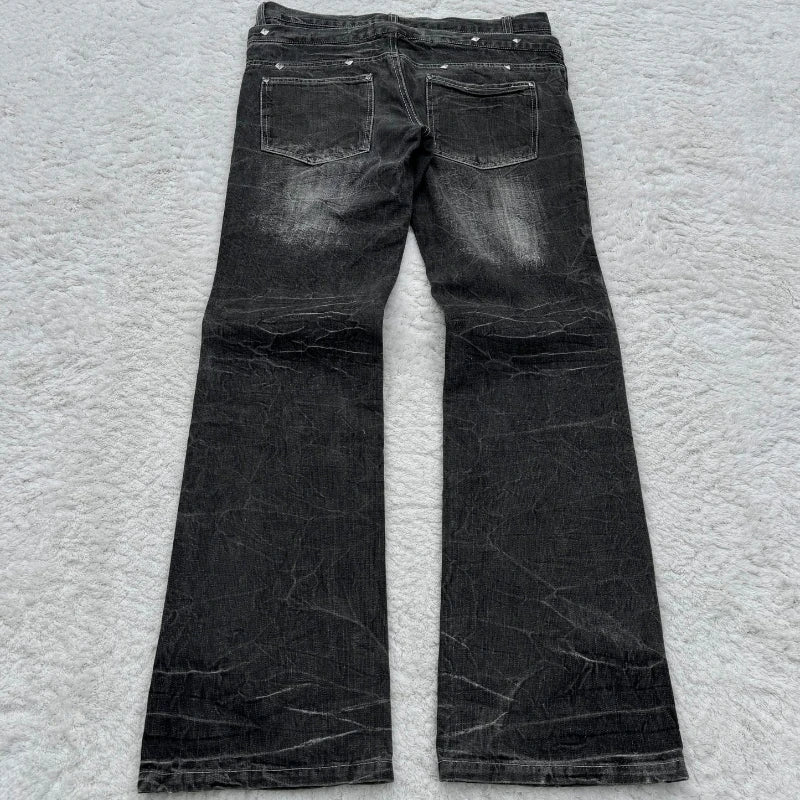 Y2K Retro Washed Double-Waisted Micro-Flare Jeans