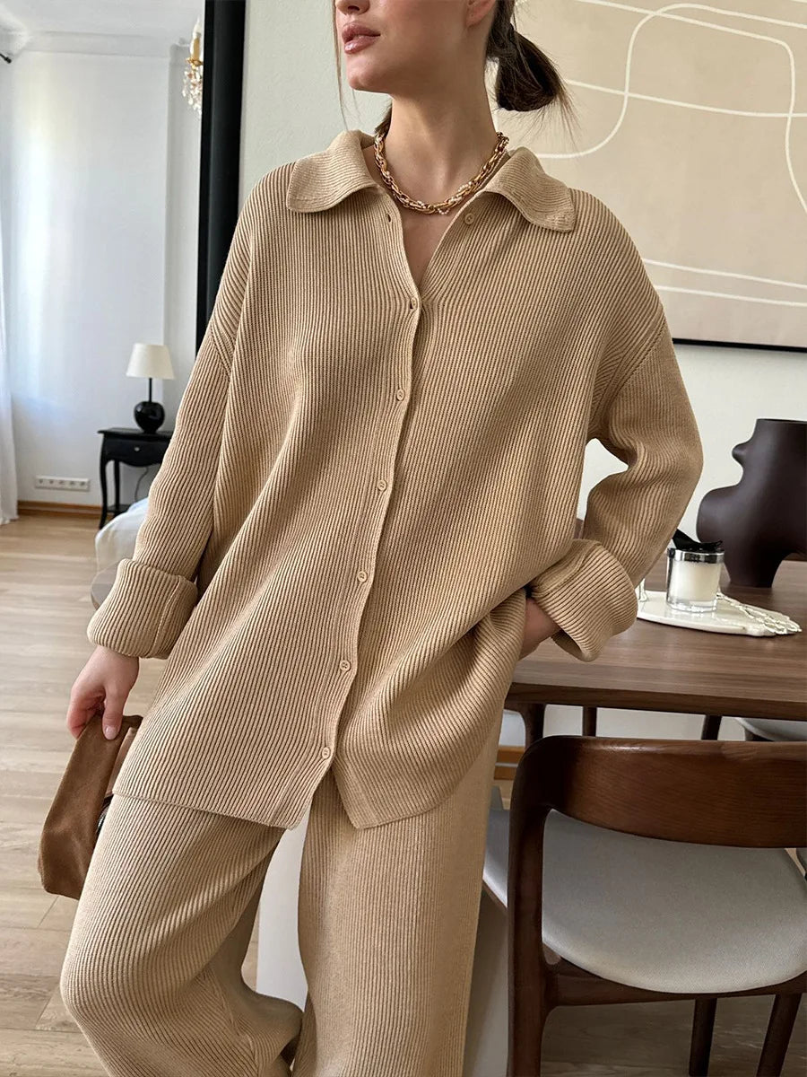 Bornladies Autumn Winter New Knit Cardigan Pants Set Loose Two Piece Casual Sweater Suit Women Thick Warm Soft Knitted Outfit