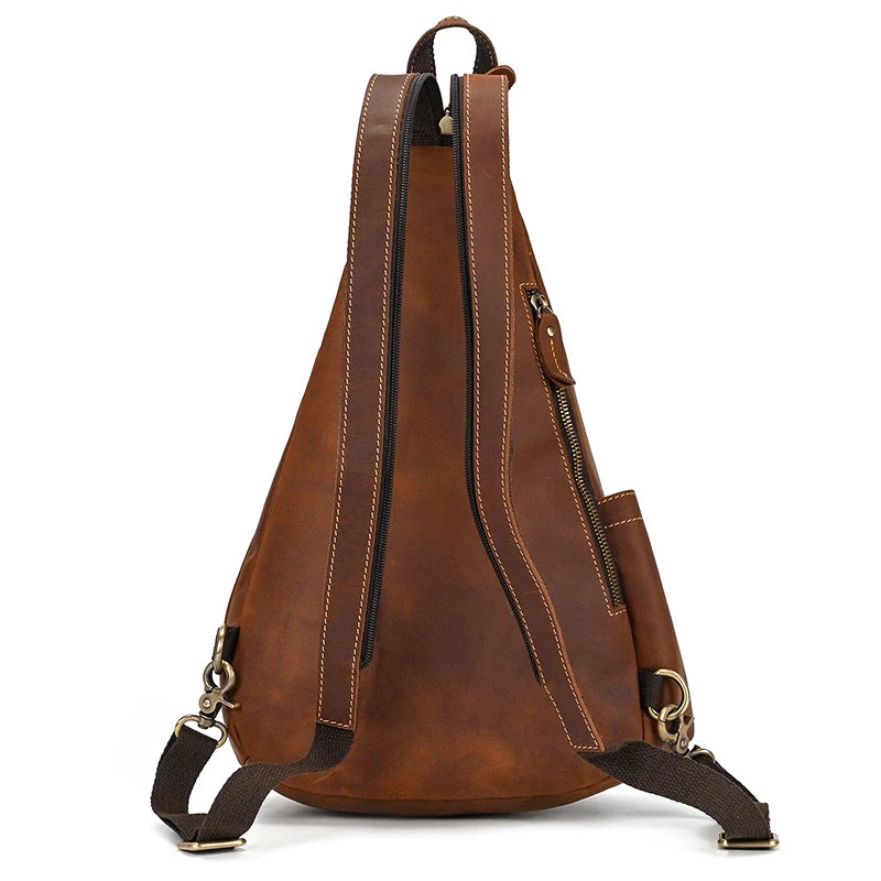 Single Shoulder Bagpack Genuine Leather Chest Bag Outdoor Riding Bag Chest Packs For Biker Men Male Sling Bags Cow Leather