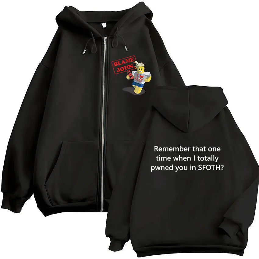Blame John Meme Oversized Zip-Up Hoodie