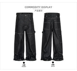 MIJKO Black Original Cow Jeans Wood Trousers Bright Line Design Comfortable Fit Workwear Casual Pants ZJ118