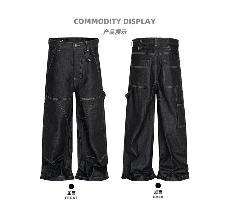 MIJKO Black Original Cow Jeans Wood Trousers Bright Line Design Comfortable Fit Workwear Casual Pants ZJ118