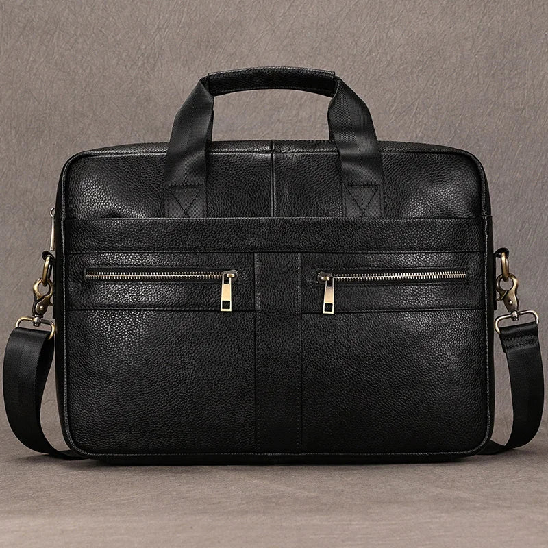 Luufan Genuine Leather Men's Business Handbag 15" Laptop Briefcase Bag Male A4 Document Shoulder Message Computer Bag Work Tote