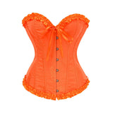 USA-Made Jacquard Ruffled Overbust Corset – Gothic Victorian Push-Up Bustier