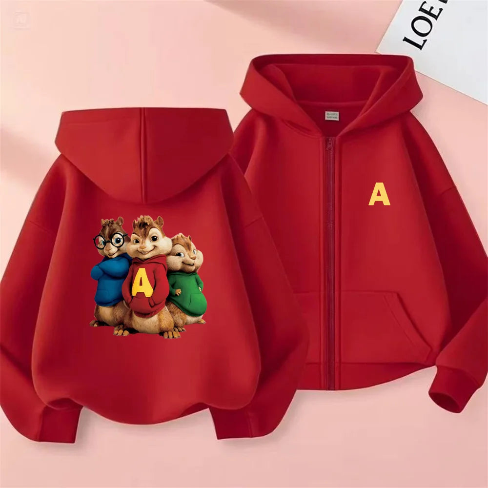 Kids’ Purple Cartoon Zip-Up Hoodie