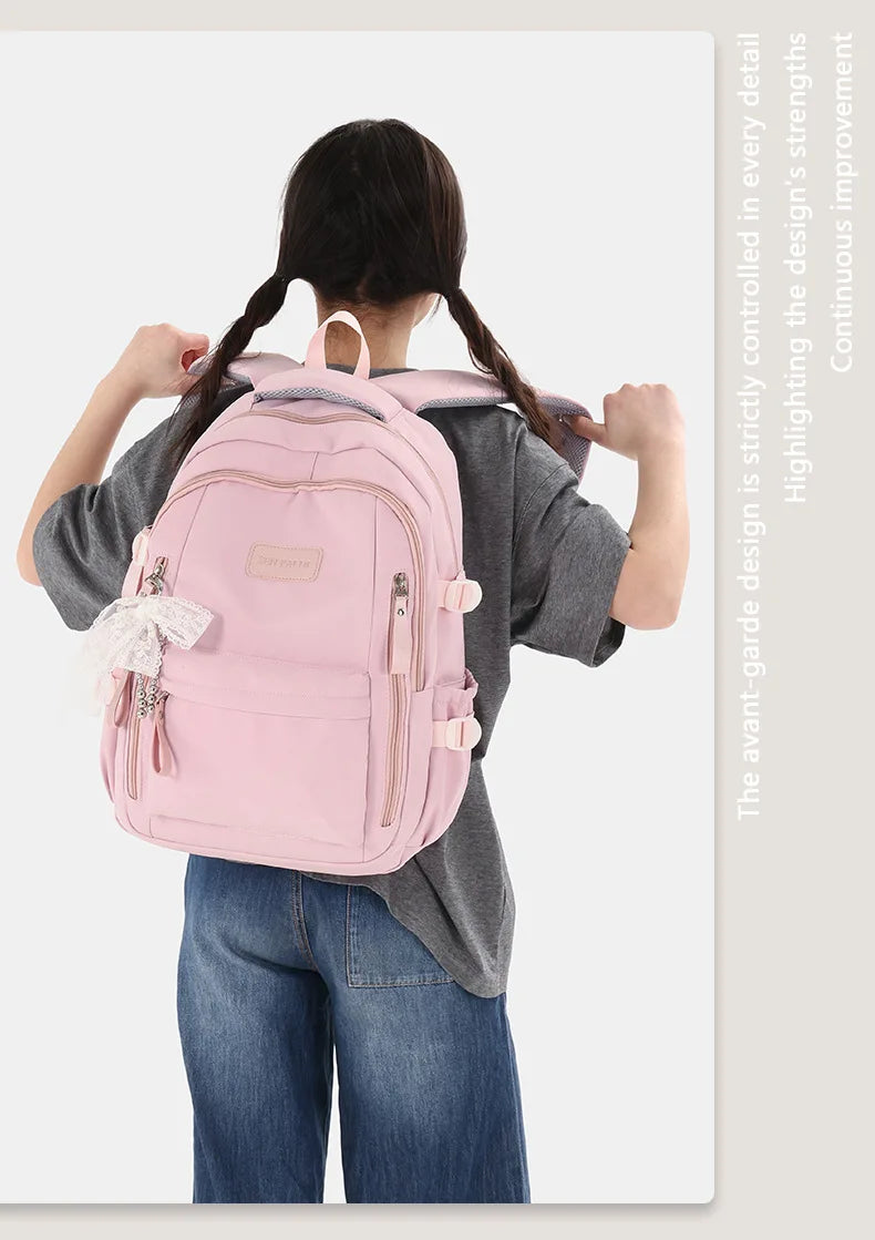 New Female High Capacity Waterproof College Backpack With Lace Pendant Trendy Women Laptop School Bags Cute Girl Travel Book Bag