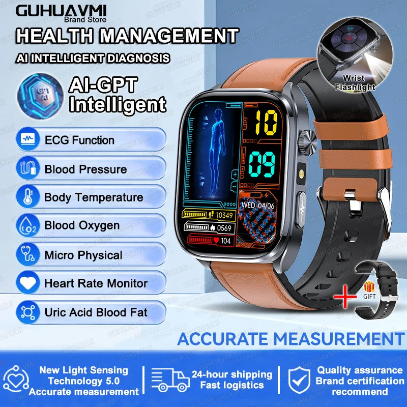 ECG+PPG Health Smartwatch – AI Body Analysis & BT Calling