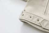 2025New Coal graysty le Women's washed leather jacket with belt, short coat with downgraded zipper and vintage lapel jacket