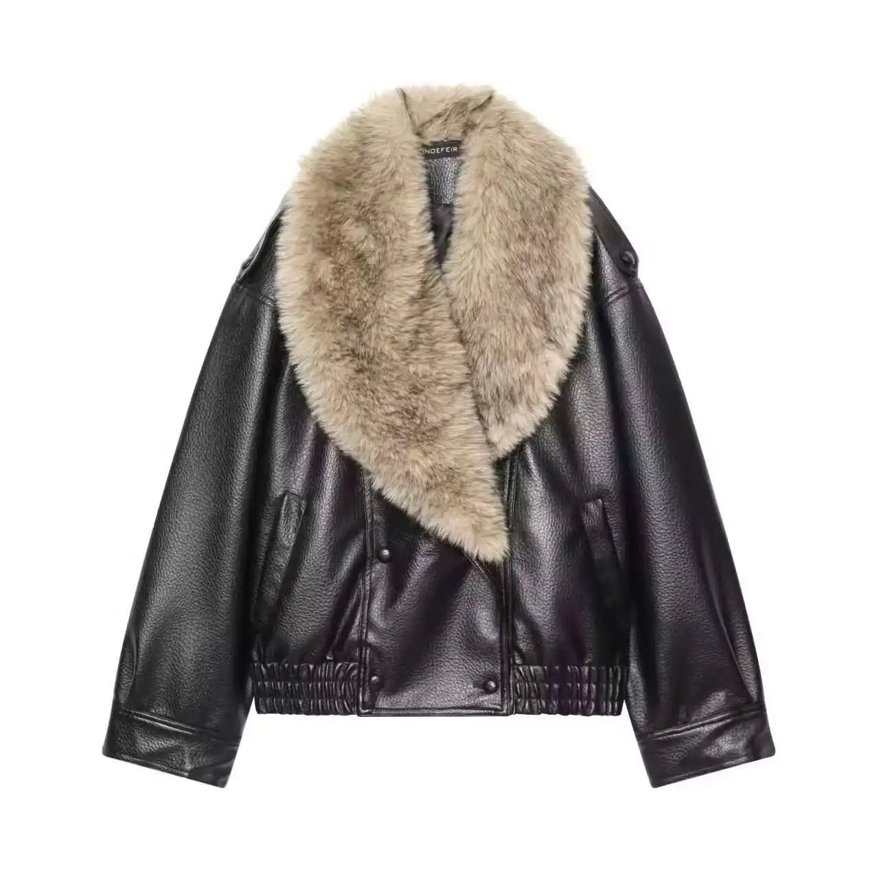 Oversized Faux Leather Winter Jacket