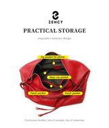 Zency 100% Genuine Leather Large Women Top Handle Shoulder Bag Tote Handbag Purse Black Leather Hobo Bag Underarm Zipper Bags