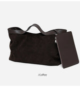 2025 Fall Winter New Suede Leather Tote Bag Unique Vintage Large Capacity Shoulder Crossbody Handheld Bag Durable Women Handbag