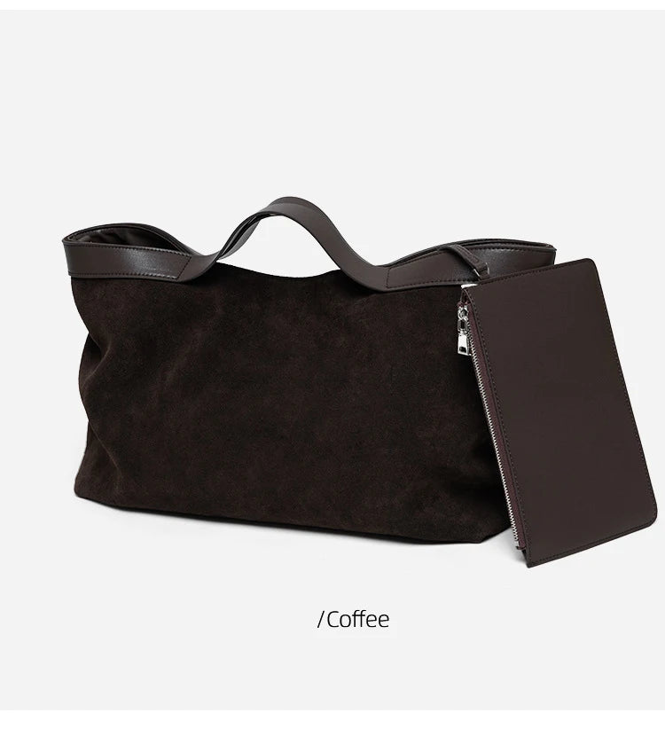 2025 Fall Winter New Suede Leather Tote Bag Unique Vintage Large Capacity Shoulder Crossbody Handheld Bag Durable Women Handbag