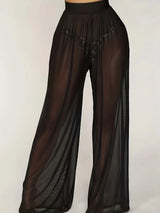 Women's Black Lace Wide-Leg Pants