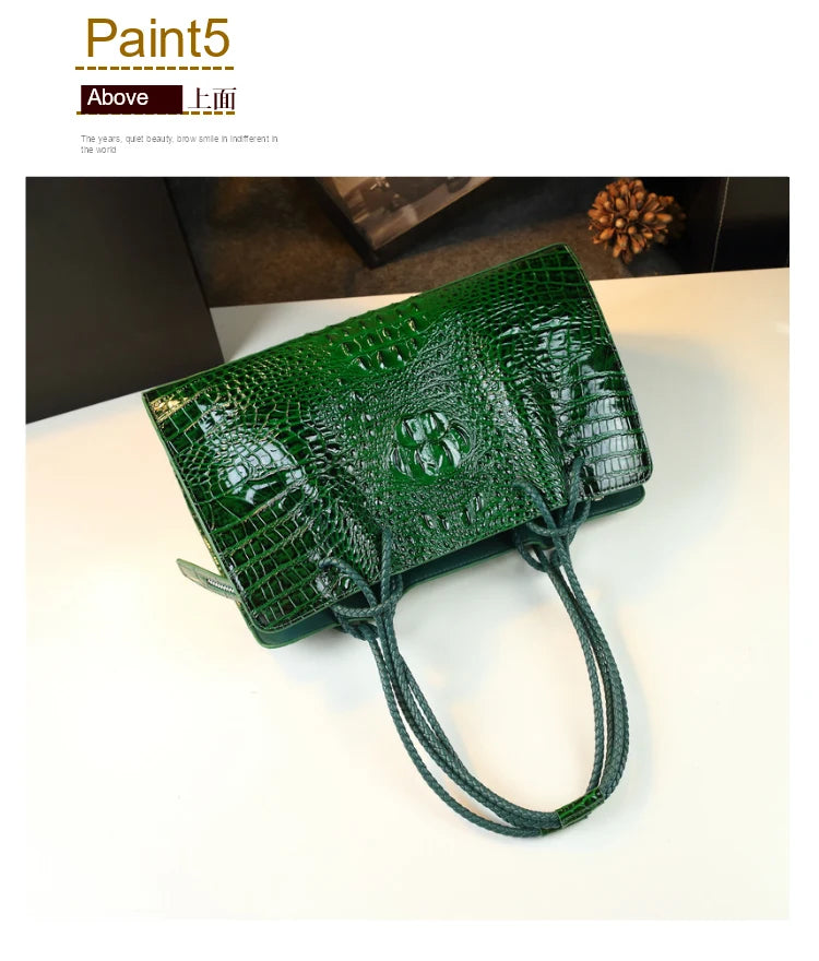 Luxury Genuine Leather Women's Bag Red Crocodile Pattern Ladies Handbags Tote Bag Fashion Travel Portable Shoulder Underarm Bags