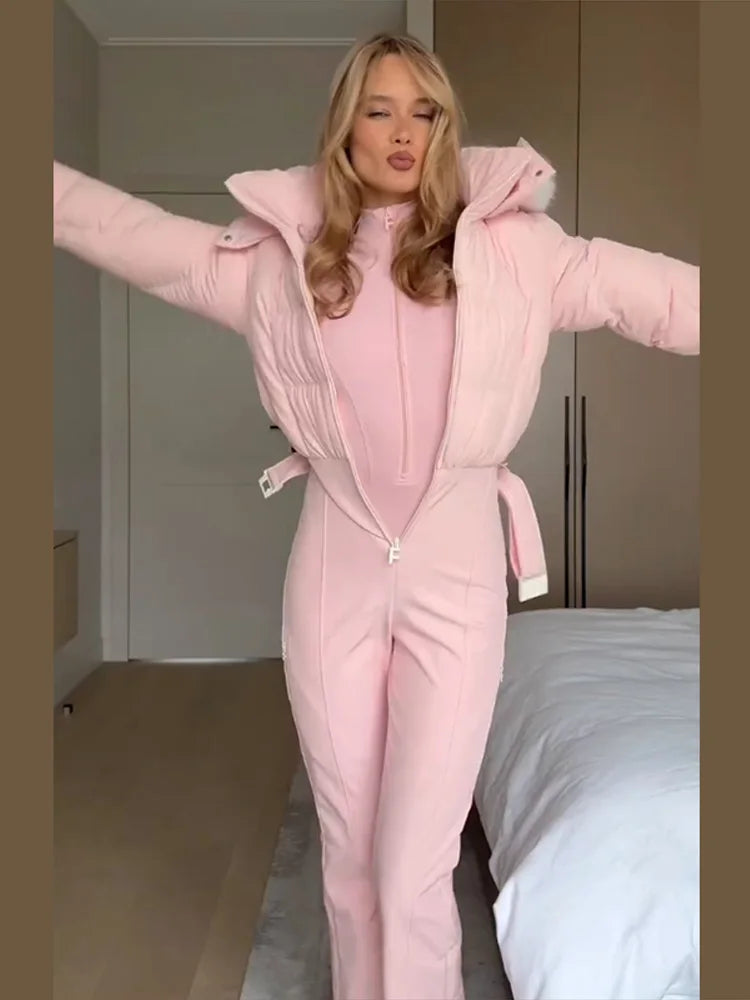 Women's Winter Fur-Trim Hooded Jumpsuit