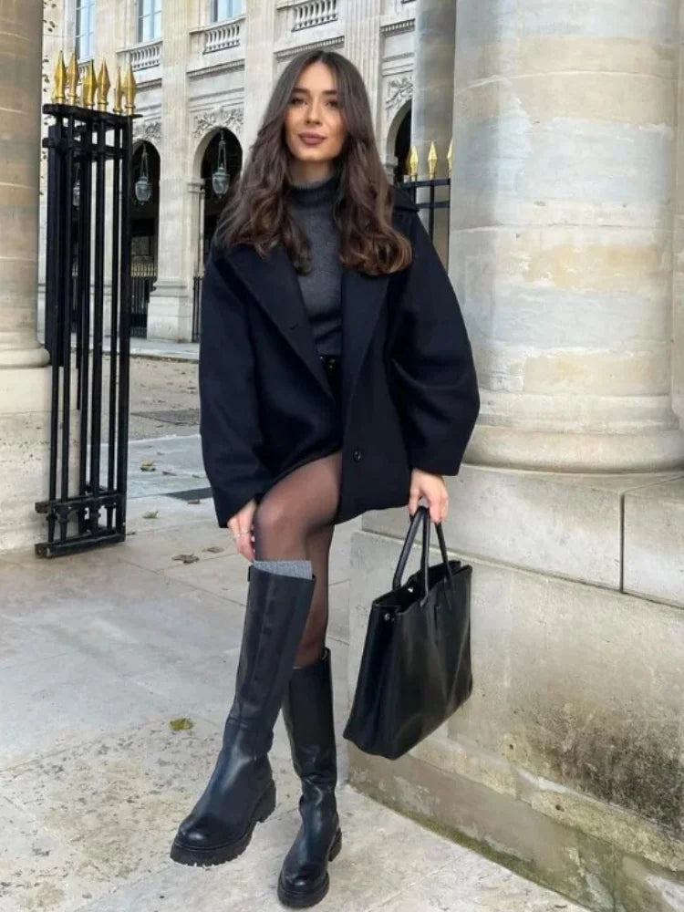 Urban Stand-Collar Woolen Coat