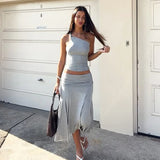 Tossy Fashion Pleated 2 Piece-Set Long Skirt For Women Off-Shoulder Cropped Pullover Top And Slim Long Skirt Sets Female Outfits
