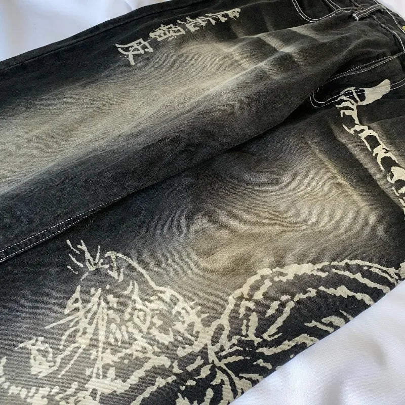 Men's Y2K Wide Leg Printed Baggy Jeans | Vintage Street Style