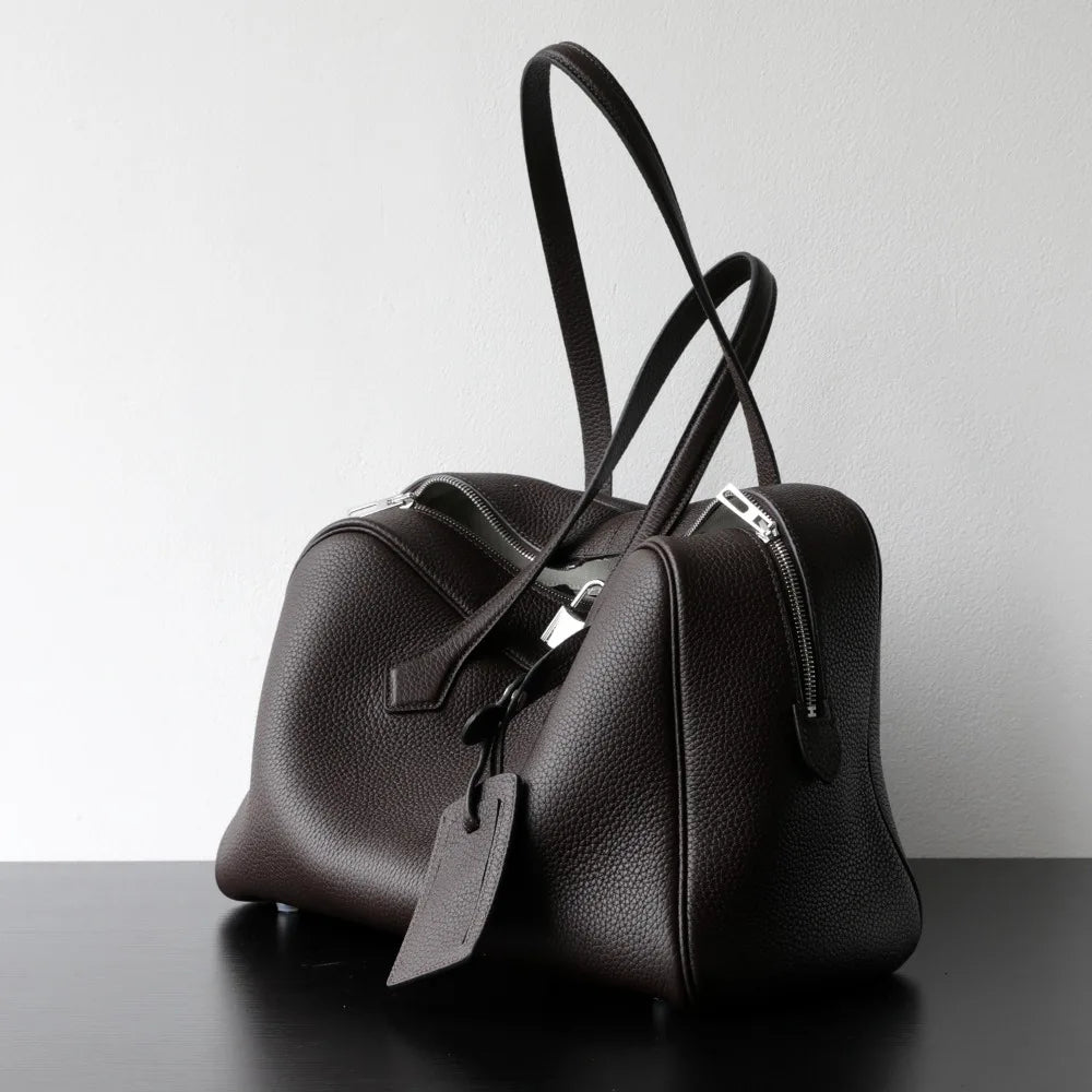 Premium First Layer Cowhide Boston Genuine Leather Women's Bag Simple Large Capacity Bowling Armpit Bag Portable Messenger Bag