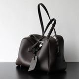 Premium First Layer Cowhide Boston Genuine Leather Women's Bag Simple Large Capacity Bowling Armpit Bag Portable Messenger Bag