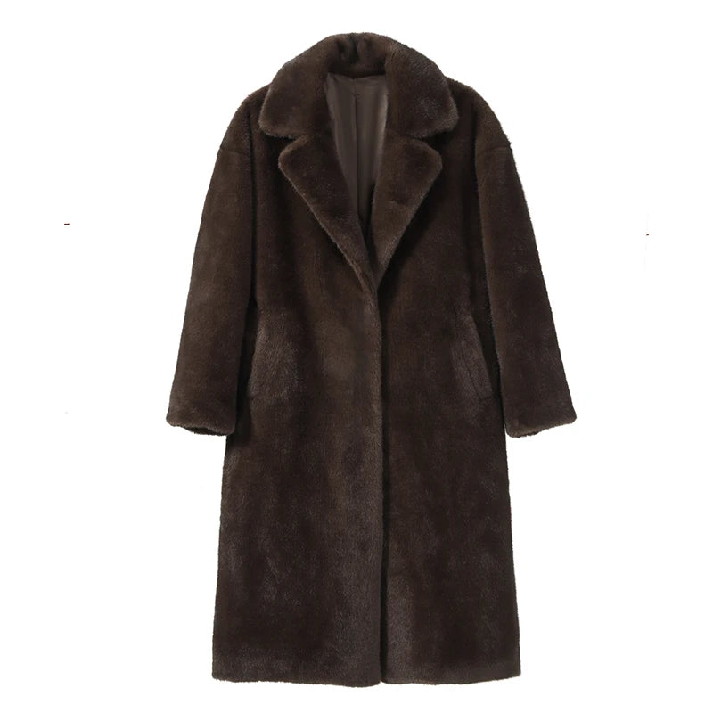 Luxury Faux Mink Long Overcoat