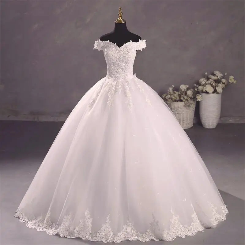 Pure White Wedding Dresses Elegant Boat Neck Ball Gown Simple Vestido De Noiva Plus Size Robe De Mariee