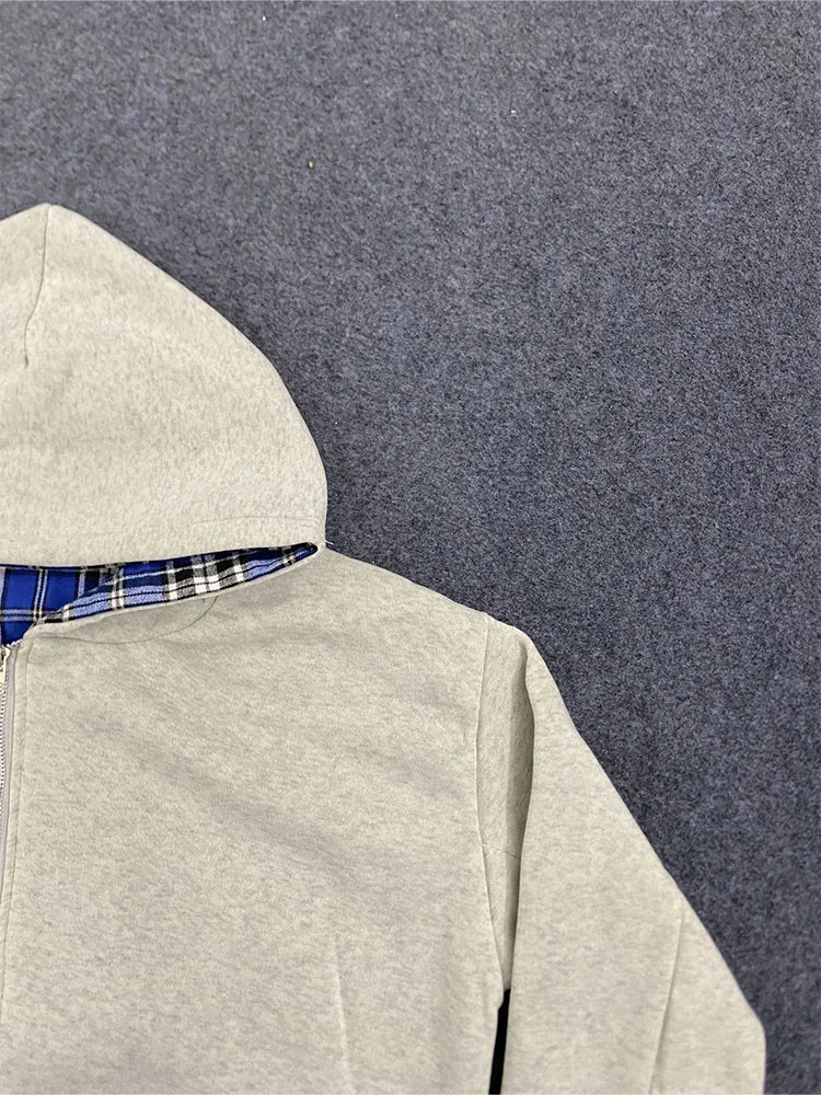 Reversible Plaid Zip-Up Hoodie