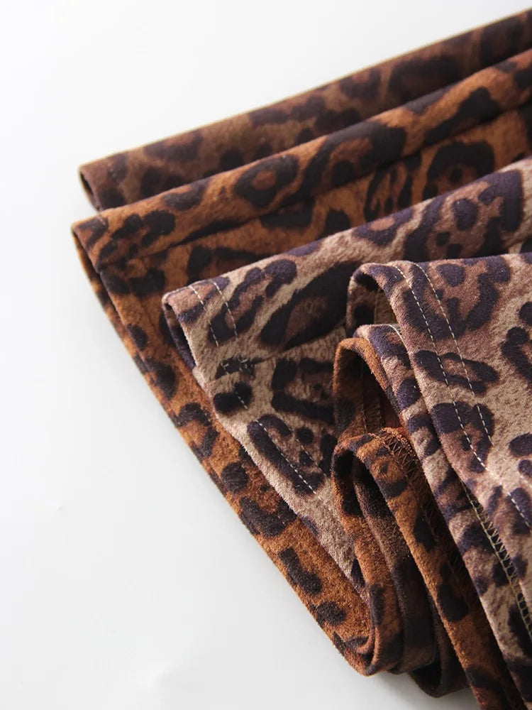 Leopard Print Suede Maxi Skirt – Women's Autumn Winter