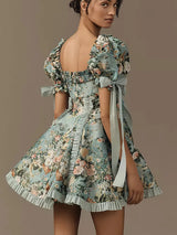 Women's Plus Size Floral Print Flare Sleeve Mini Dress