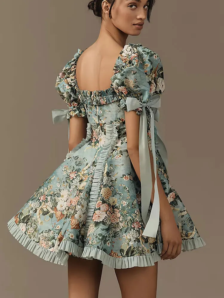 Women's Plus Size Floral Print Flare Sleeve Mini Dress