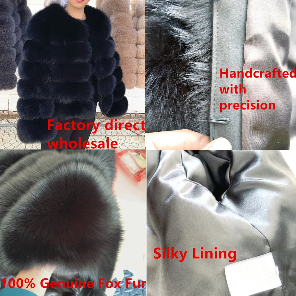 Genuine Fox Fur & Leather Winter Coat