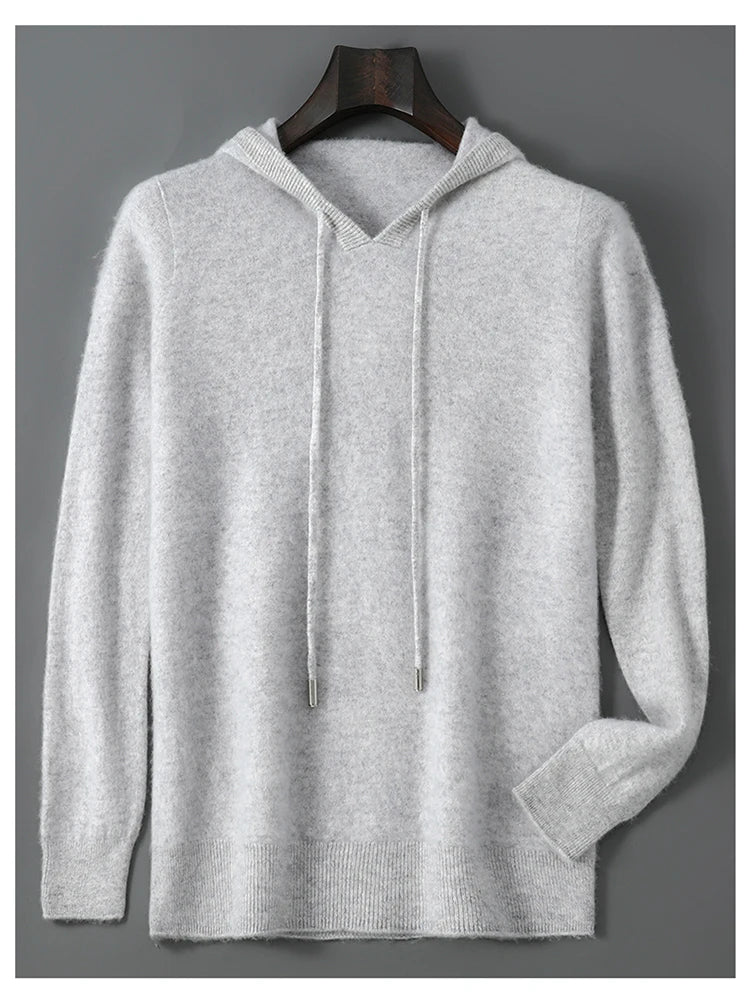 DjzDsm Autumn Winter Men's Sweater 100% Merino Wool Thick Hooded Pullover Soft Knitwear Casual Comfort Wool Clothing Tops
