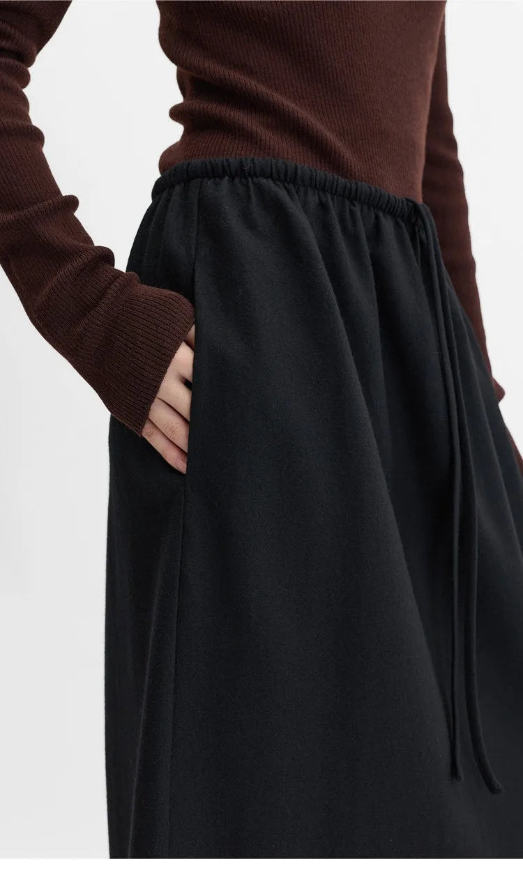 Elegant 100% Wool Elastic-Waist Skirt