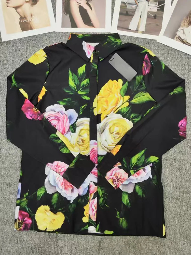 Floral Long-Sleeve Lapel Set