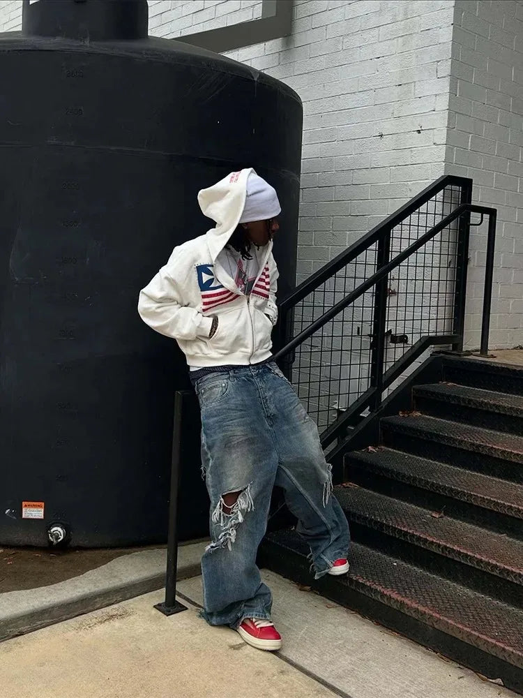 Men's Y2K Colorblock Zip-Up Hoodie