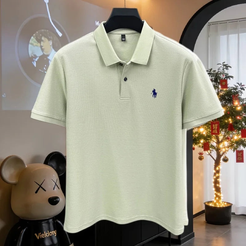 100% pure cotton high-end brand men's short sleeve polo shirt 2026 summer luxury fashion pony embroidery golf top casual T-shirt
