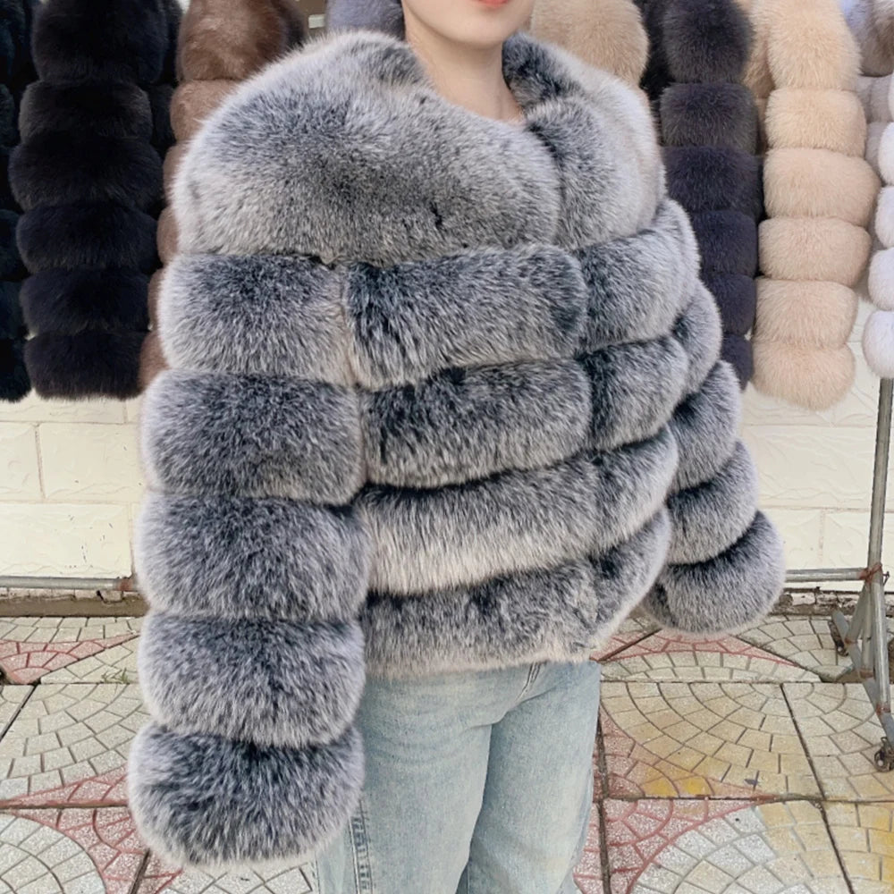 Genuine Fox Fur & Leather Winter Coat