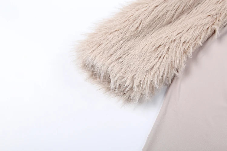 Women's Furry Patchwork Slash Neck Streetwear Jumpsuit