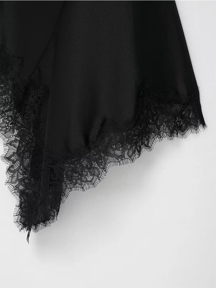 Elegant Lace Spliced Sling Dress: Sleeveless Backless Chic