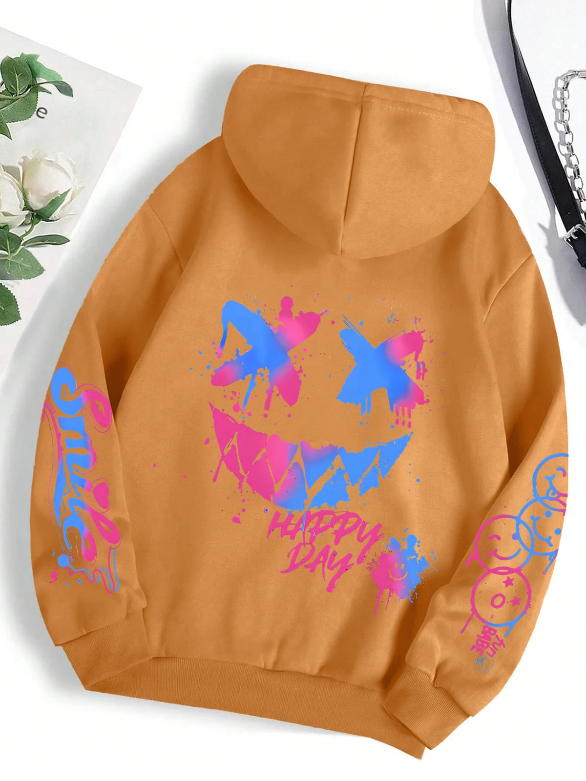 Happy Day Women's Oversized Graffiti Hoodie