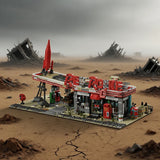 Movie Game Red Abandoned Gas Station Architecture Doomsday House Modular Building Blocks Model Kit Adult DIY Gift 2221PCS