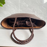 Genuine Leather Tote Bags Luxury Designer Handbag Handwoven Weaving Casual Shopping Bag Vintage Big Tote Purse Hand Bags