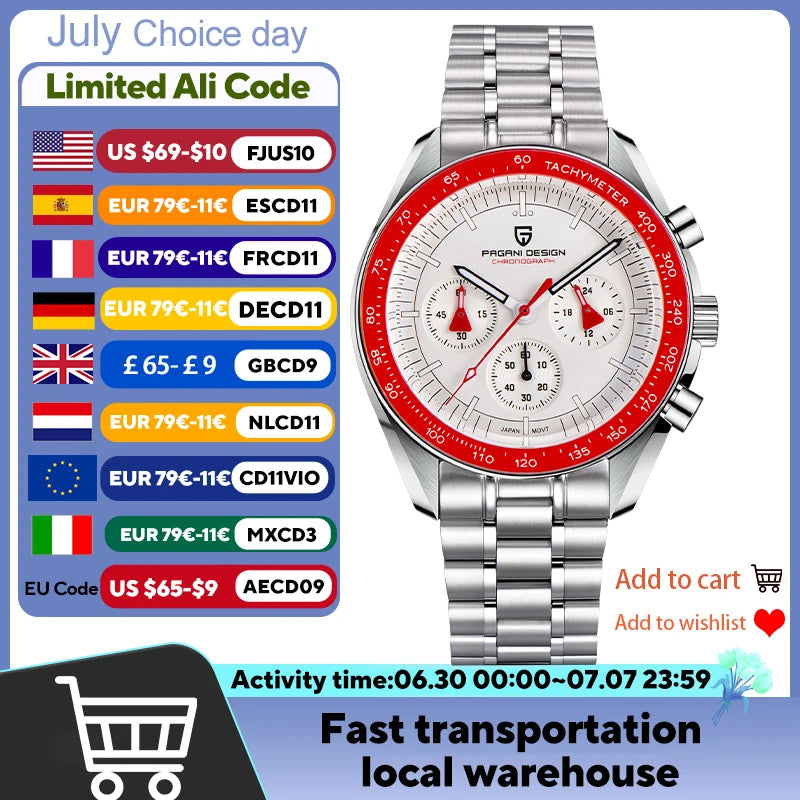 PAGANI DESIGN Meteorite Dial Luxury Quartz Watch For Men Speed Sport Chronograph Waterproof AR Sapphire crystal Wrist watch Men