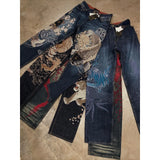 Harajuku Dragon & Snake Embroidered Wide-Leg Jeans