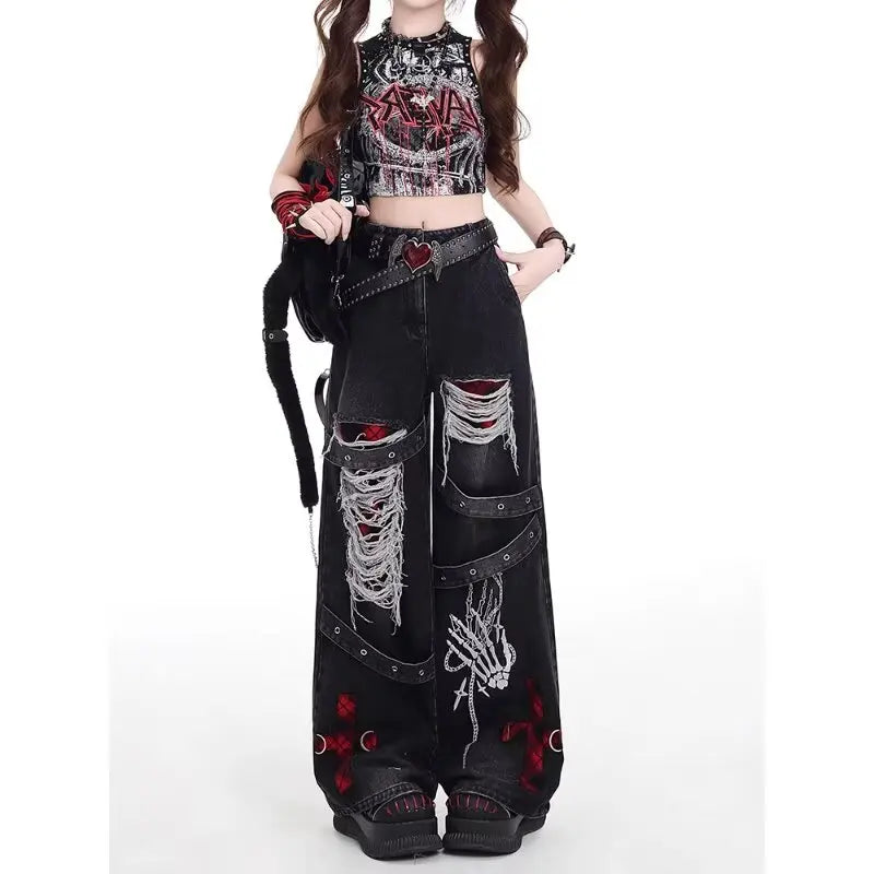 Retro Punk Relaxed Denim Pants