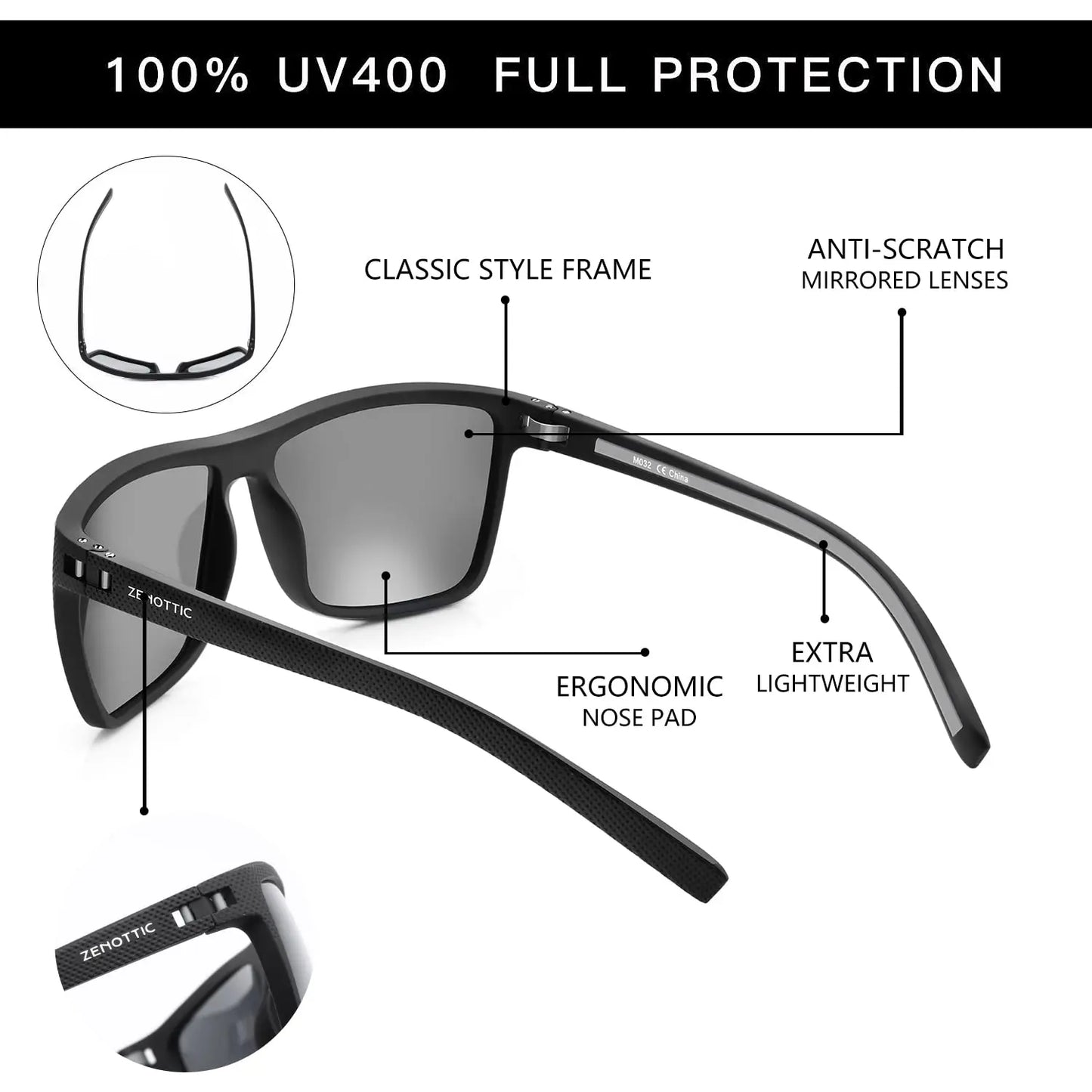 Zenottic Men's Polarized Sunglasses – UV400 TR90 Frame