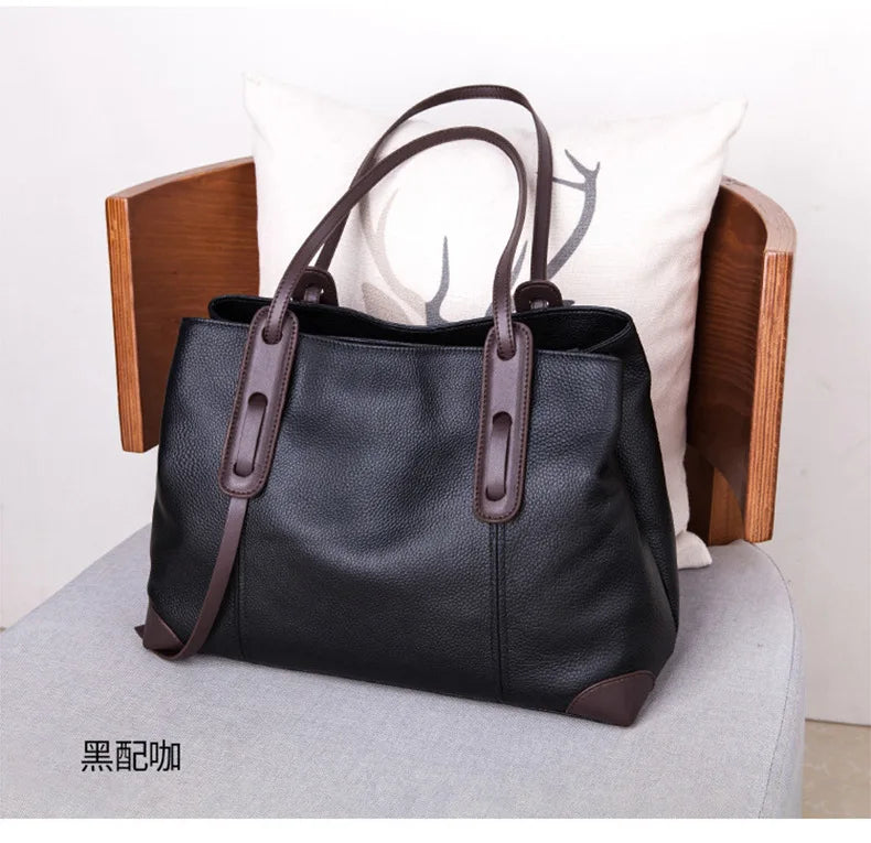 Genuine Leather Tote Bag Luxury Designer Women's Shoulder Bag Large Capacity Women Bags High Quality Soft Cowhide Female Handbag