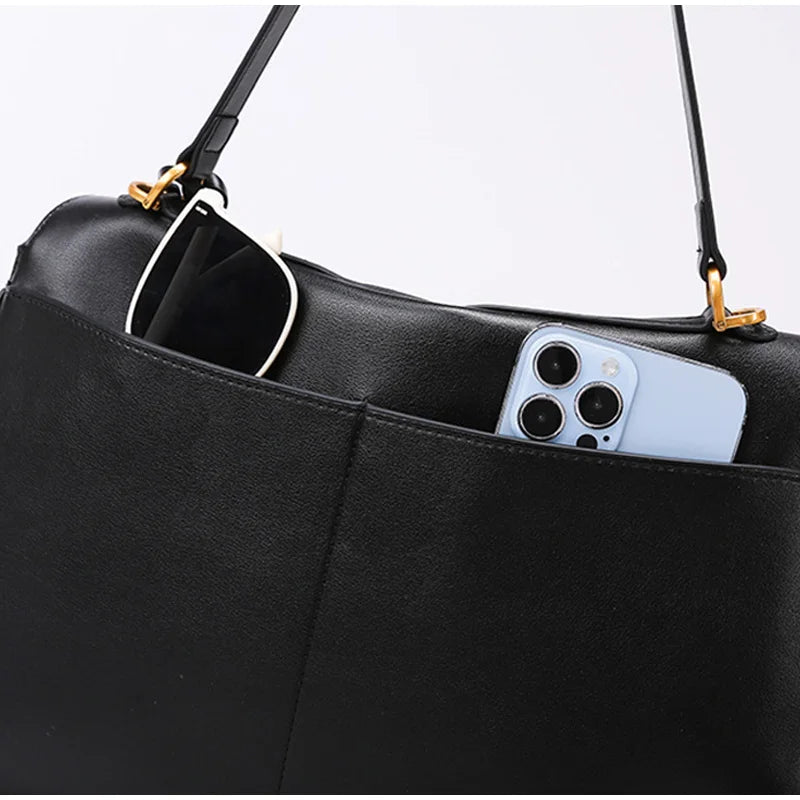 Minimalist Luxury Korean Soft Leather Flap Bag Women Detachable Crossbody Strap Large Capacity Office Daily Commuter Hand Purse