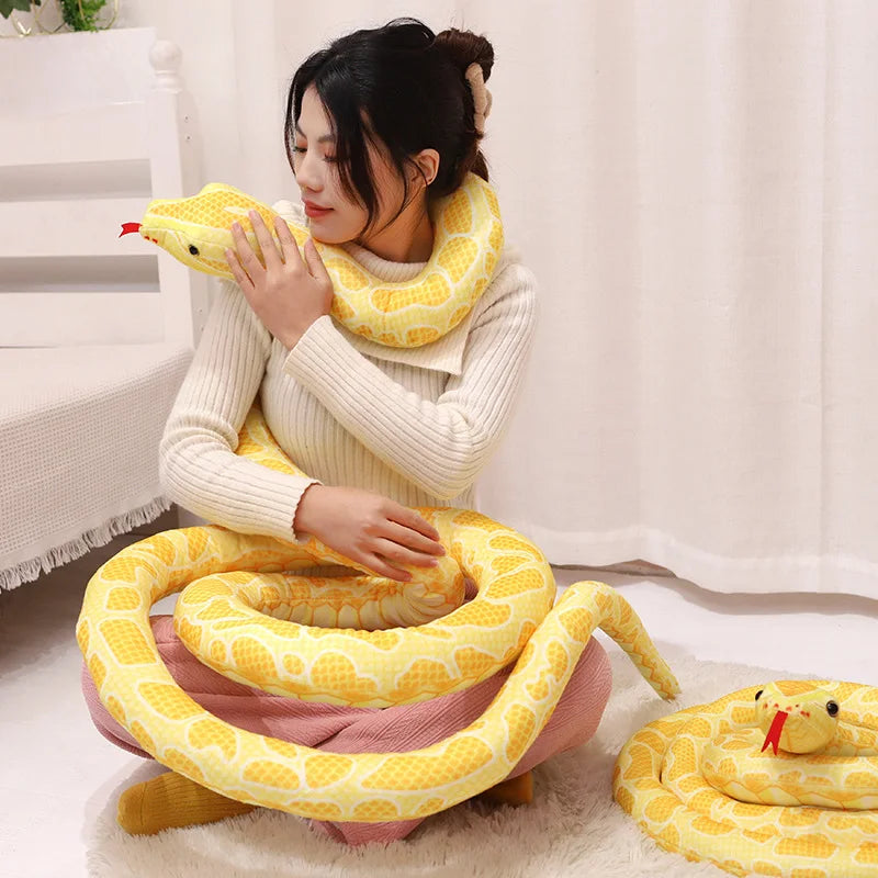 Giant Python-Print Plush Snake Pillow & Home Décor